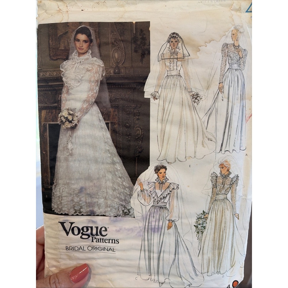 Vogue Bridal Original 2864 Vintage 80s Wedding Dress Sewing Pattern Uncut Size 8